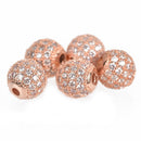 2 Rose Gold Micro Pave Round Beads, 8mm Metal with CZ Cubic Zirconia Crystals, bme0427