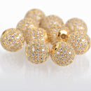 2 Gold Micro Pave Round Beads, 10mm Metal with CZ Cubic Zirconia Crystals, bme0430