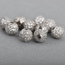 2 Silver Micro Pave Round Beads, 6mm Metal with CZ Cubic Zirconia Crystals, bme0434