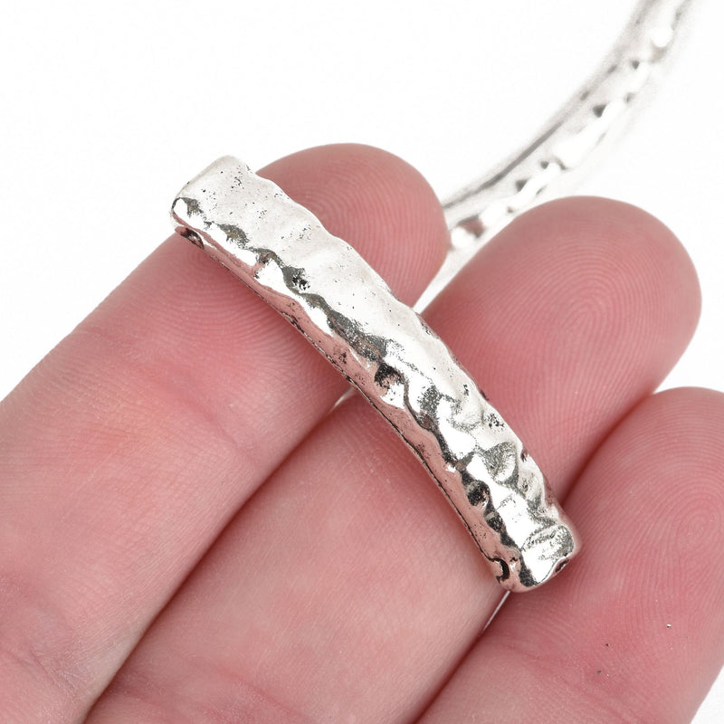 hammered silver tube beads