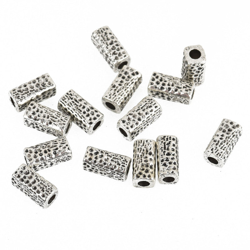 50 Silver Hammered Metal Beads, Rectangle Column Spacer Beads, 10mm, bme0446