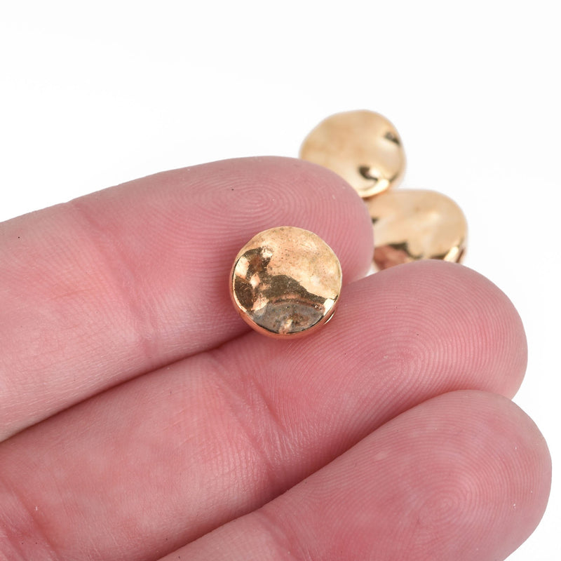 20 Gold Hammered Metal Beads, Spacer Beads, 10mm, bme0452