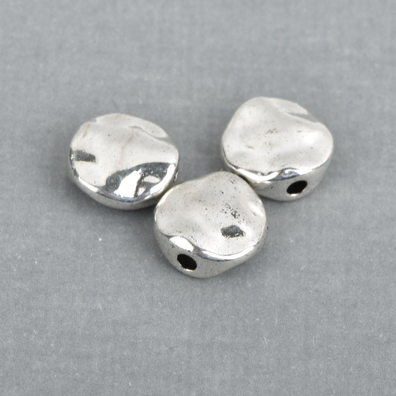 20 Silver Hammered Metal Beads, Spacer Beads, 10mm, bme0453