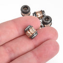 12mm Barrel Beads CHAMPAGNE GUNMETAL Black Micro pave' hand-set crystals with CZ Cubic Zirconia Stones, Large Hole, bme0460