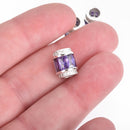 12mm Barrel Beads PURPLE SILVER Micro pave' hand-set crystals with CZ Cubic Zirconia Stones, Large Hole, bme0461