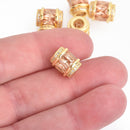 12mm Barrel Beads CHAMPAGNE GOLD Micro pave' hand-set crystals with CZ Cubic Zirconia Stones, Large Hole, bme0462