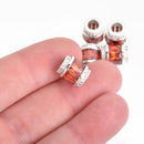 12mm Barrel Beads RED SILVER Micro pave' hand-set crystals with CZ Cubic Zirconia Stones, Large Hole, bme0463