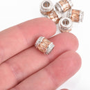12mm Barrel Beads CHAMPAGNE SILVER Micro pave' hand-set crystals with CZ Cubic Zirconia Stones, Large Hole, bme0464