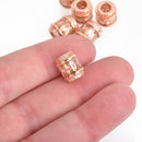 12mm Barrel Beads CHAMPAGNE Rose Gold Micro pave' hand-set crystals with CZ Cubic Zirconia Stones, Large Hole, bme0466