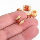 12mm Barrel Beads RED GOLD Micro pave' hand-set crystals with CZ Cubic Zirconia Stones, Large Hole, bme0467