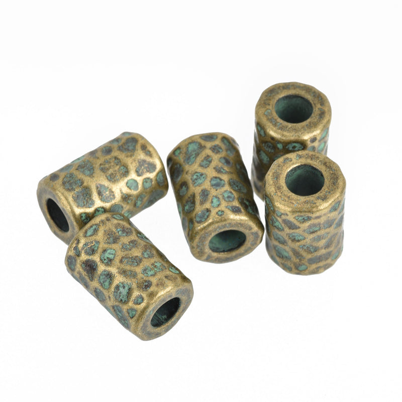 5 Bronze Green VERDIGRIS PATINA Barrel Hammered Metal Beads 15mm x 10mm bme0470