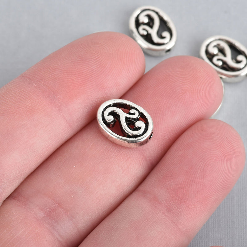 10 Silver Metal Filigree Spacer Beads Oval 13mm bme0482