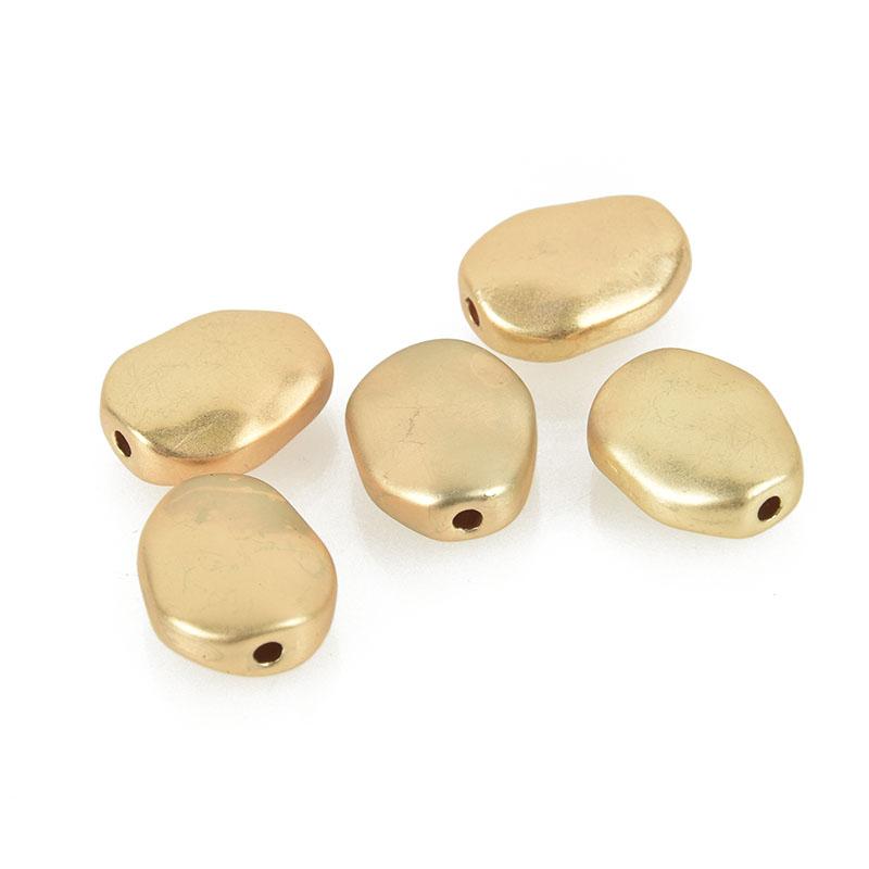 6 MATTE GOLD Hammered Metal Beads, Oval Gold Foil Spacer Beads, 15mm, bme0491