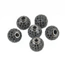 2 Gunmetal Black Micro Pave Round Beads, 10mm Metal with CZ Cubic Zirconia Crystals, bme0492