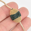 2 Green Crystal Oval Beads, Gold Micro Pave Faceted Rhinestone 20mm bme0496