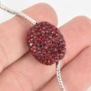 2 Red Crystal Oval Beads, Micro Pave Faceted Rhinestone 20mm bme0501