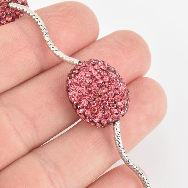 2 Pink Crystal Oval Beads, Micro Pave Faceted Rhinestone 20mm bme0503