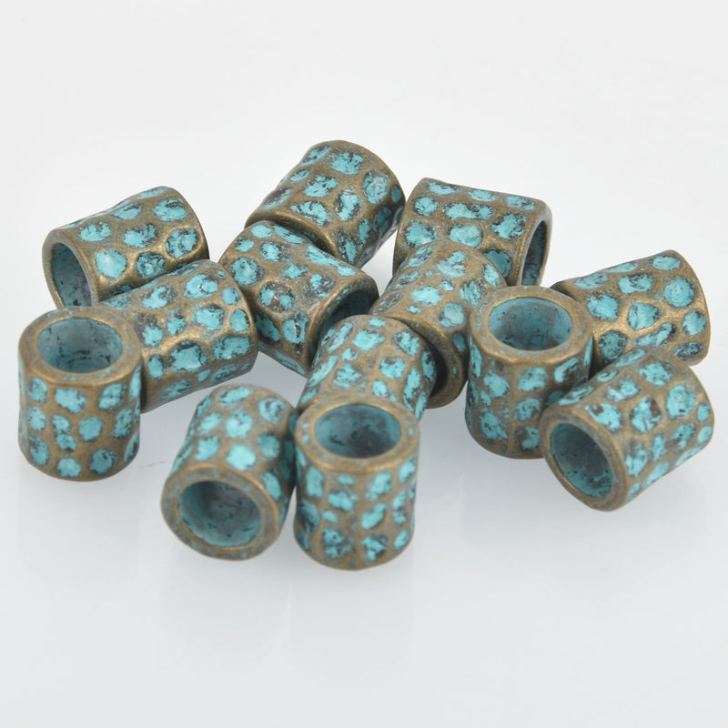 10 Bronze Barrel Metal Beads Spacer Beads Blue Verdigris Patina 10mm bme0514