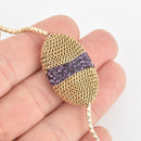 2 Purple Crystal Oval Beads, Gold Micro Pave Faceted Rhinestone 33mm bme0517
