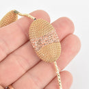 2 Peach Pink Crystal Oval Beads, Gold Micro Pave Faceted Rhinestone 33mm bme0518