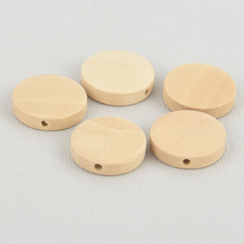 50 Natural Hinoki Wood Spacer Beads Coin Flat Round 20mm bme0522