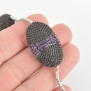 2 Purple Crystal Oval Beads, Gunmetal Micro Pave Faceted Rhinestone 33mm bme0523