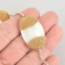 2 Mother of Pearl Shell Oval Beads, Gold Chain 34mm bme0526