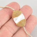 2 Mother of Pearl Shell Oval Beads, Gold Chain 25mm bme0532