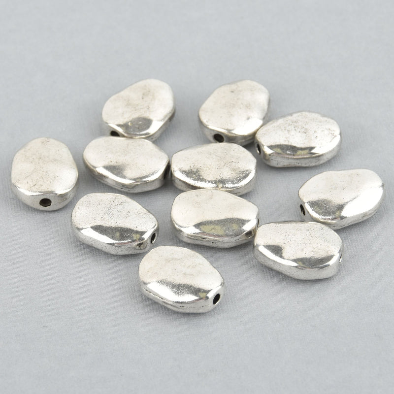 10 SILVER Hammered Metal Beads, Oval Spacer Beads, 15mm bme0534