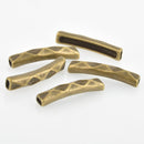 2 Bronze Tube Beads, Stamped Diamond Pattern, Curved Bracelet Bead, 1-1/2" bme0539