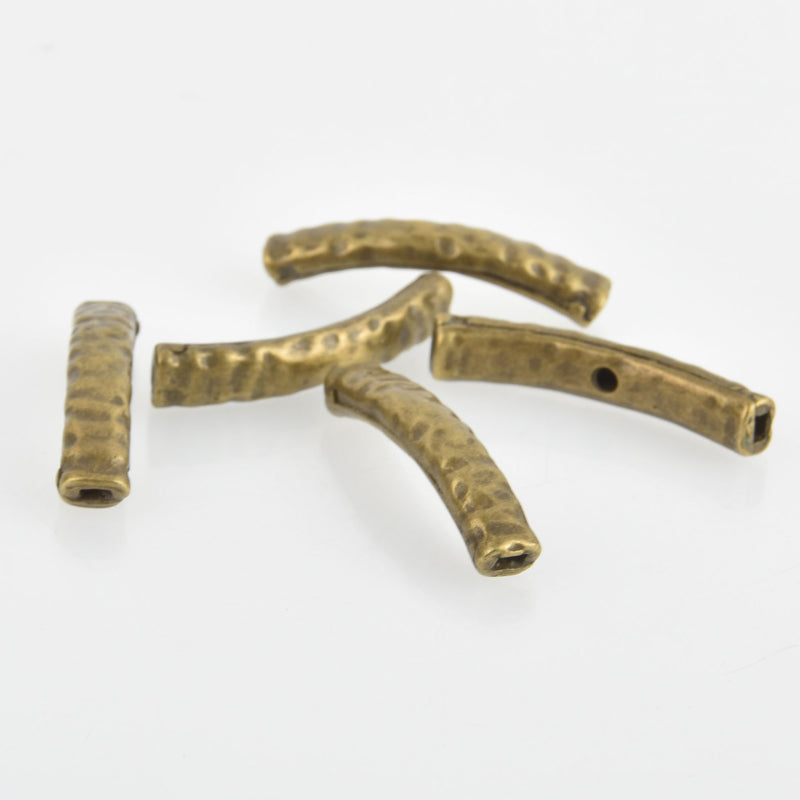 2 Hammered Bronze Tube Beads, Textured Metal, Curved Bracelet Beads, 1.5" bme0542