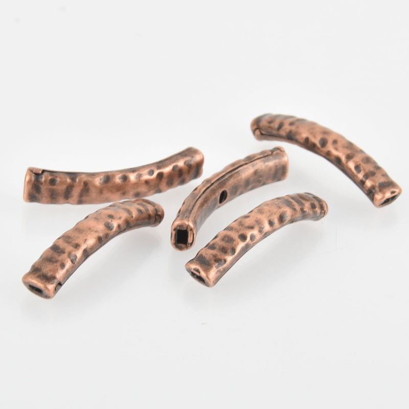 2 Hammered Copper Tube Beads, Textured Metal, Curved Bracelet Beads, 1.5" bme0543