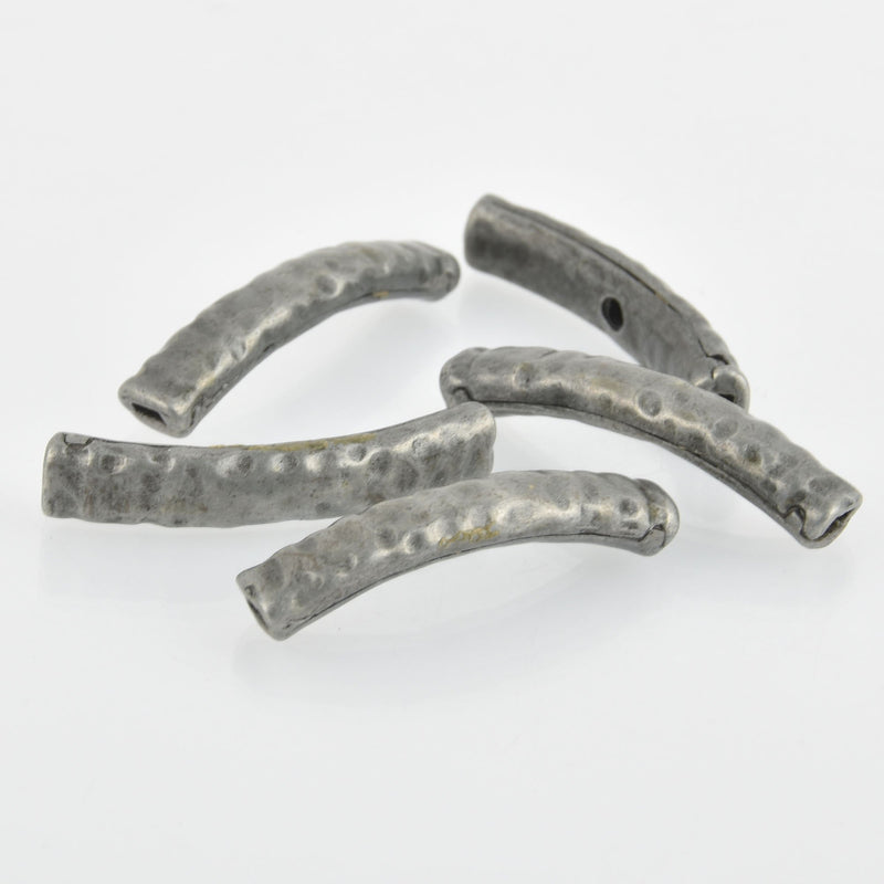 2 Hammered Gunmetal Tube Beads, Textured Metal, Curved Bracelet Beads, 1.5" bme0544