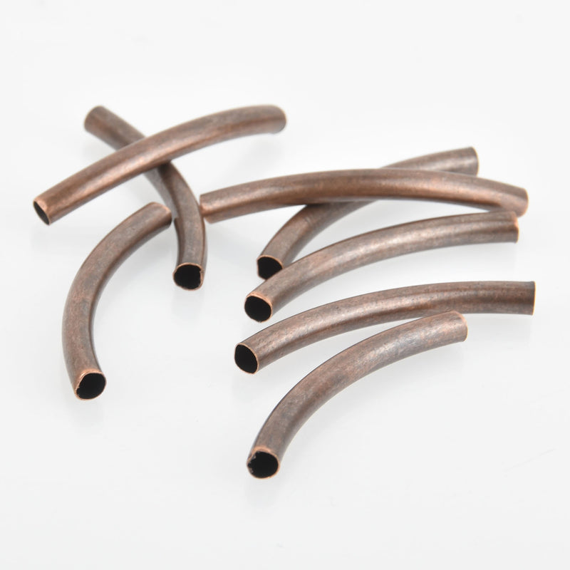 20 Copper Spacer Bead Tubes, Plated Curved Beads, 2" bme0548