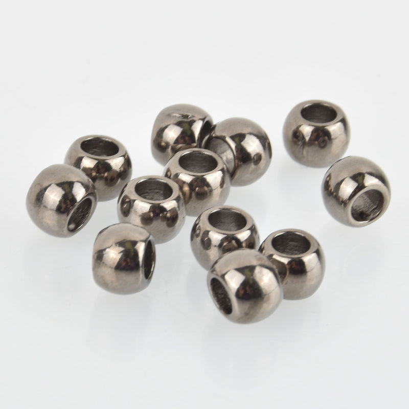 10mm Gunmetal Round Spacer Beads, large hole crow beads, x10 beads, bme0558