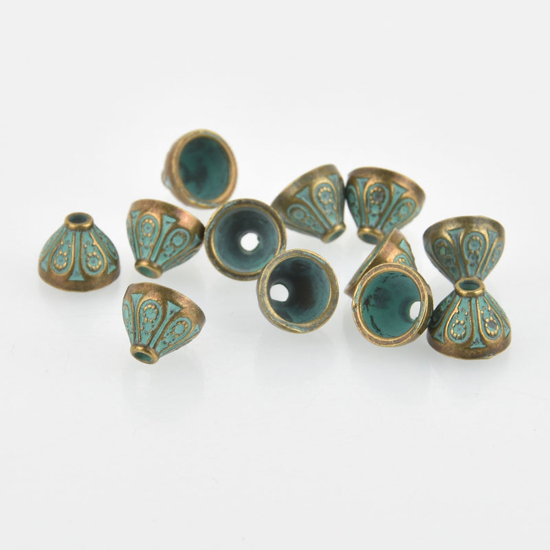 10 Bead Cones Bronze with Green Verdigris Patina fits 8-10mm bme0559