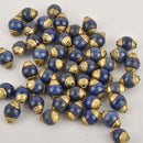 2 Lapis Lazuli Gemstone Beads, Brass Bead Caps, Bicone, 13mm, bme0564