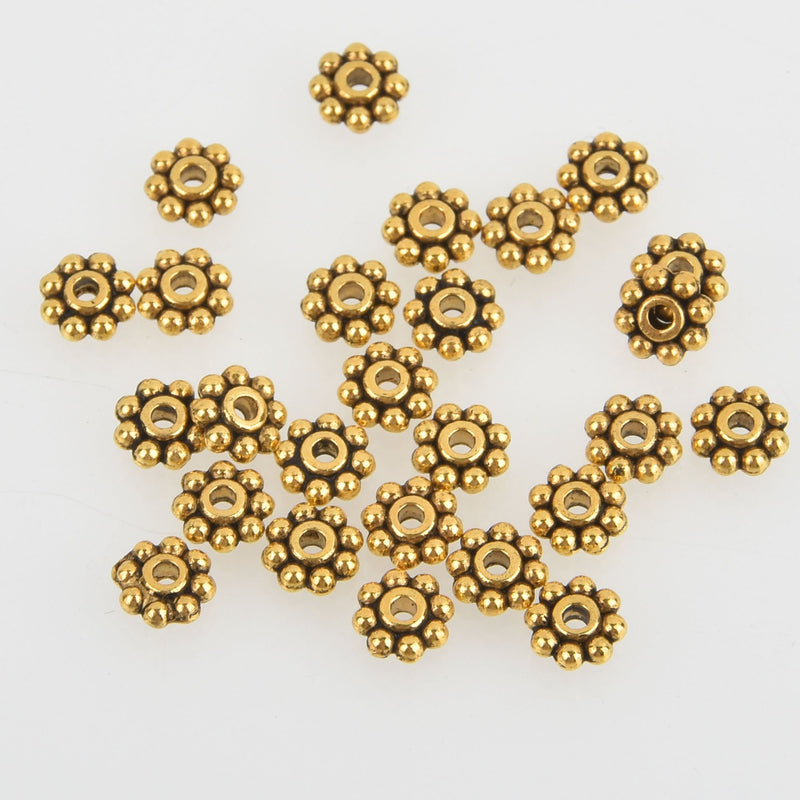 6mm DAISY Spacer Beads, Antique Gold, x50 beads, bme0570