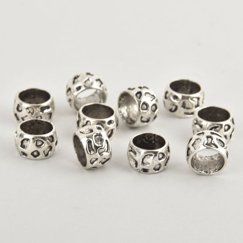 13mm Large Hole Spacer Beads, Silver, 10 beads, bme0575