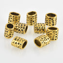 12mm Large Hole Spacer Beads, Oval Barrel, Gold, 8 beads, bme0578