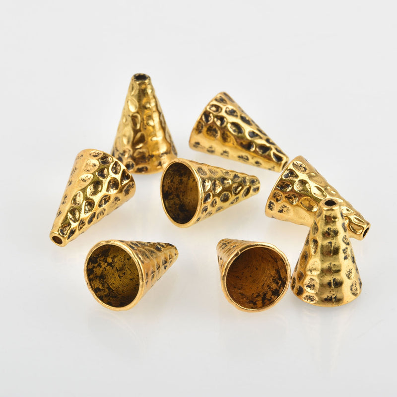 6 Gold Bead Cones fits 13mm bme0580