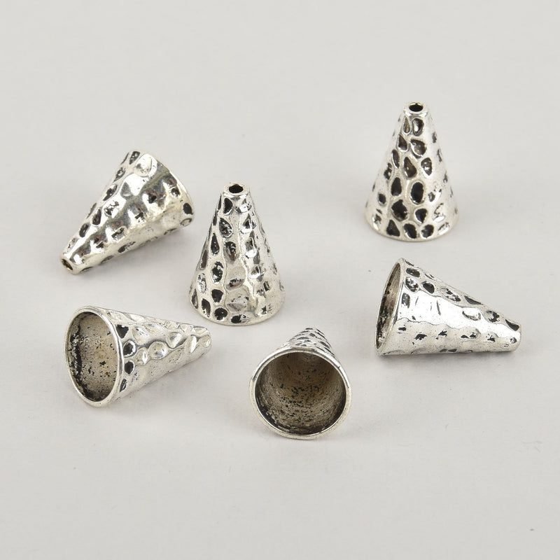 6 Silver Bead Cones fits 13mm bme0582