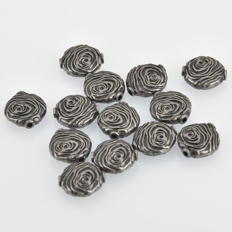 6 Gunmetal Swirl Beads, Metal Spacer Beads 15mm x 13mm, bme0586