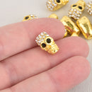 2 Rhinestone Gold Metal SKULL Beads 14mm bme0589