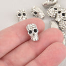 2 Rhinestone Silver Metal SKULL Beads 14mm bme0590