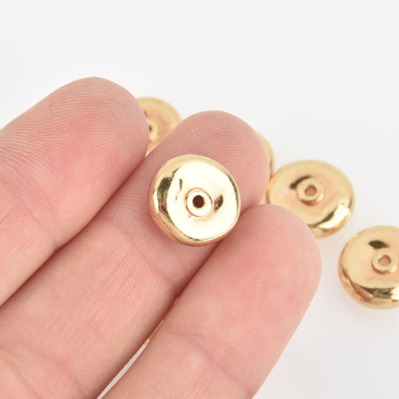 13mm Gold Saucer Beads, Metal Rondelle Spacer Beads, x10 beads, bme0592