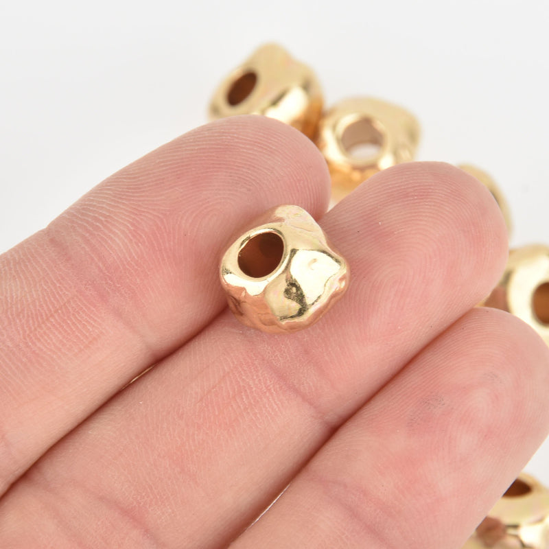 12mm Gold Nugget Beads, Metal Spacer Beads, Large Hole, x10 beads, bme0596