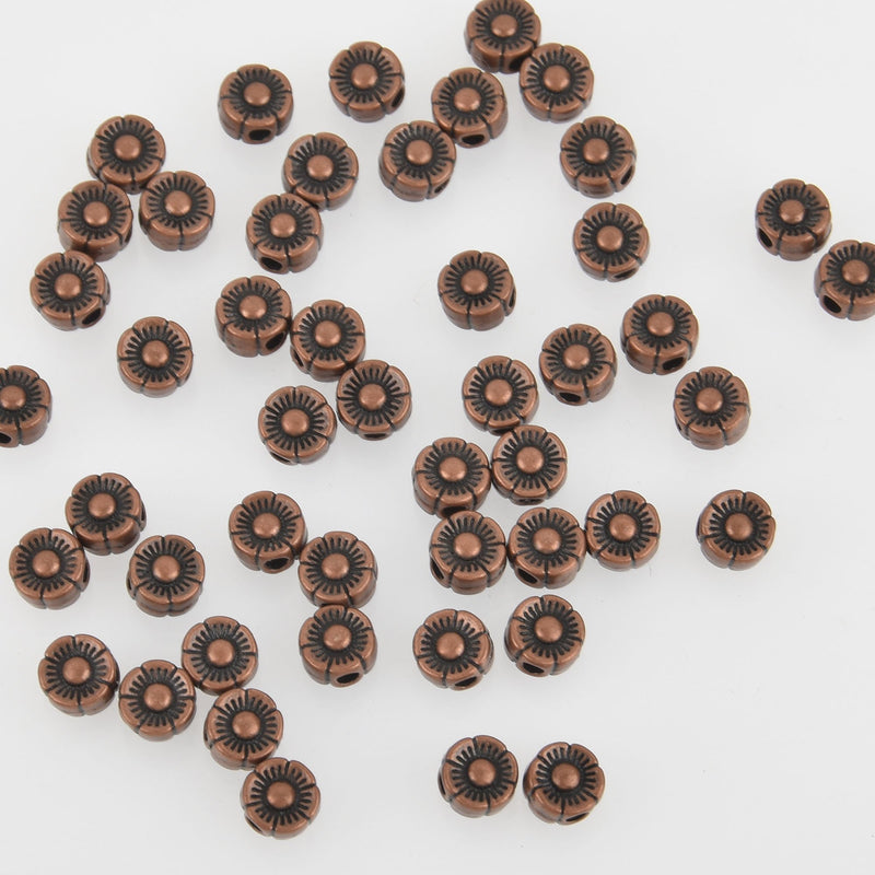 25 Copper Tone Metal DAISY FLOWER Spacer Beads 6mm bme0603