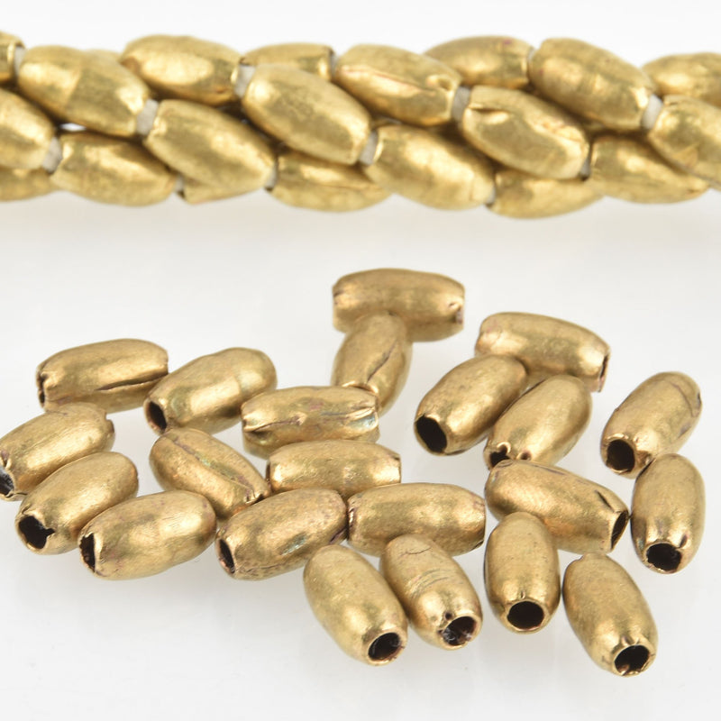 10mm African Brass Beads, Oval Rice Shape, x10 beads, bme0607
