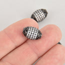 1 Gunmetal Micro Pave Oval Bead, Metal with CZ Cubic Zirconia Crystals, 15x10mm, bme0619